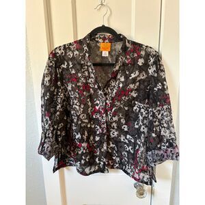 Y2K Whimsigoth Grunge Burnout Three Quarter Sleeve Top Women's 10P L Leopard